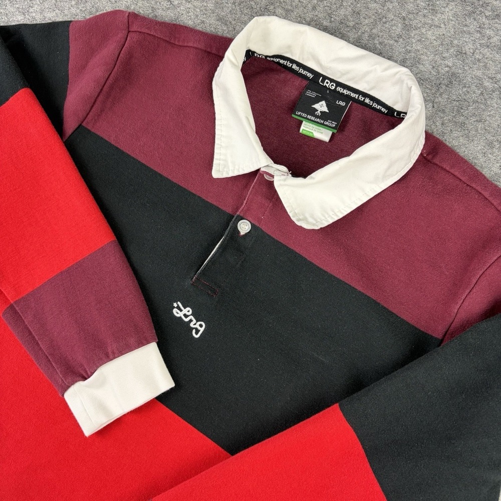Lifted Research Group Rugby Shirt Long Sleeve Red Black Men's Large LRG Striped